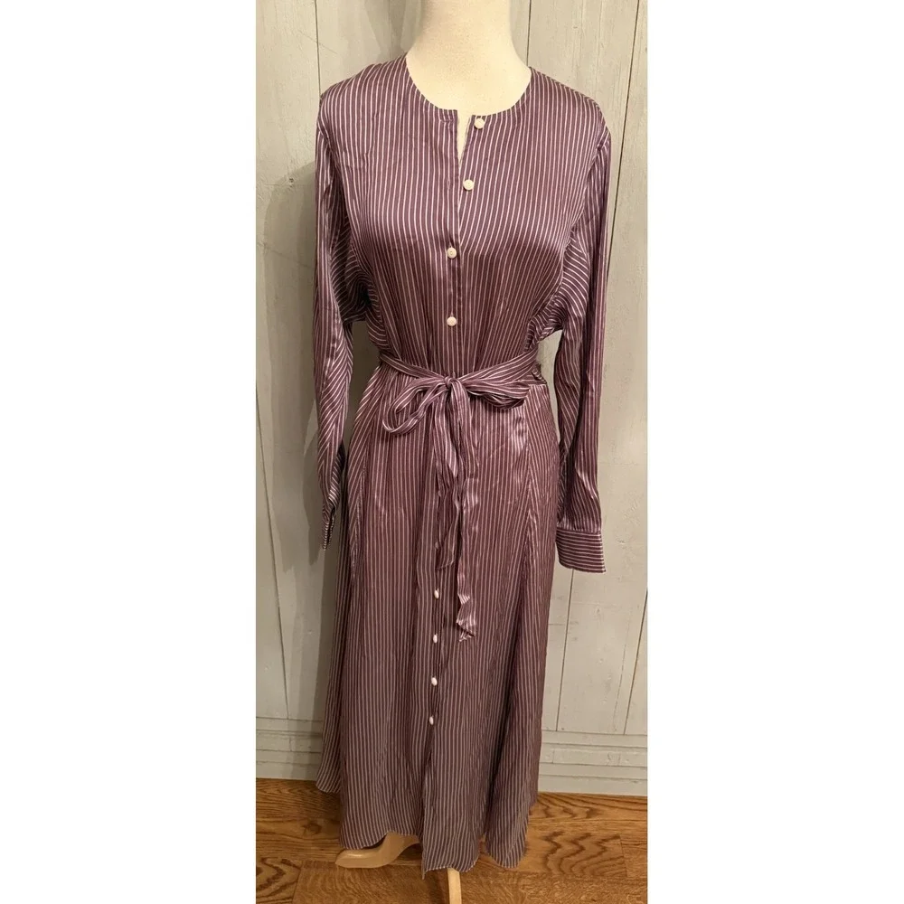 Tory Burch Purple Striped Candystripe Viscose Shirt dress Belt Tie New Sz-6 898$